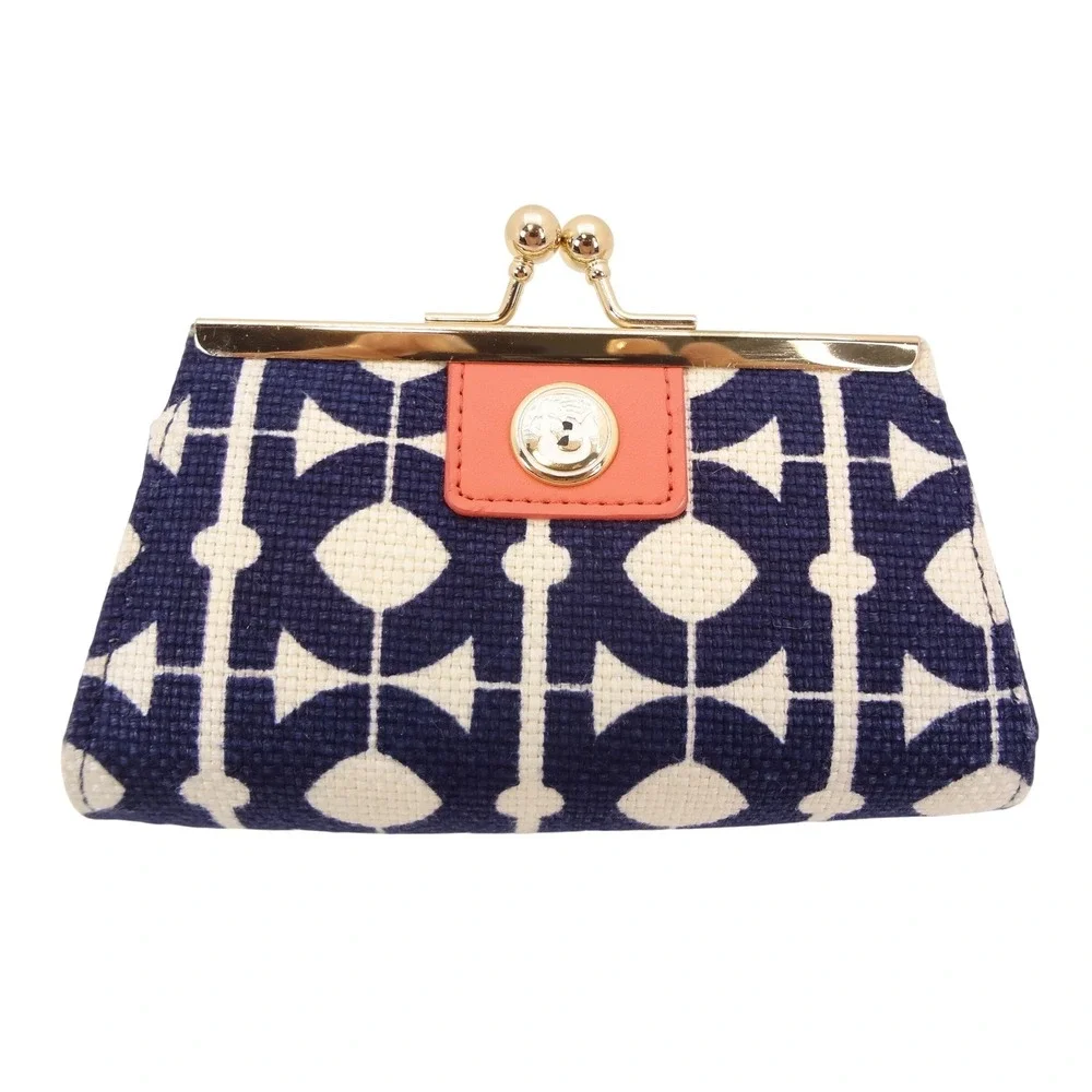 Spartina 449 Coin Purse Woens Small Navy Blue Excellent Geometric Kisslock Linen